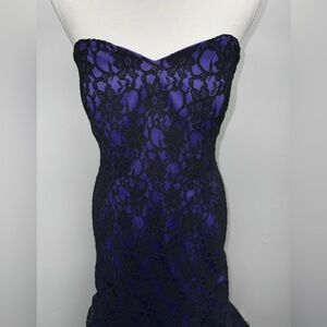Mori Lee Strapless Black Lace and Blue Dress